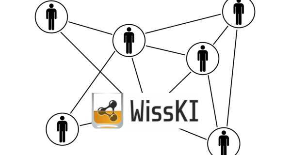 Grafik mit miteinander verbundenen Personen und WissKI-Logo
