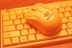 Wooden computer keyboard and mouse