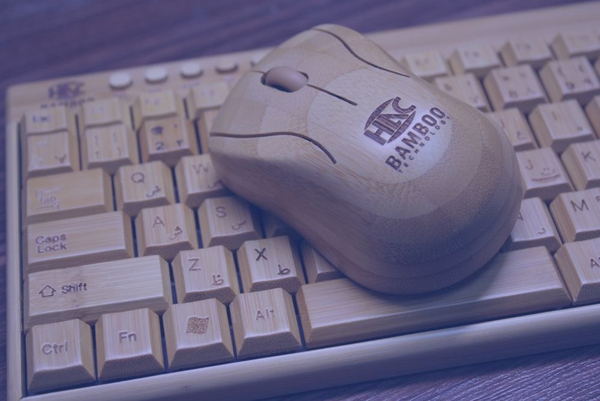 wooden computer keyboard and mouse