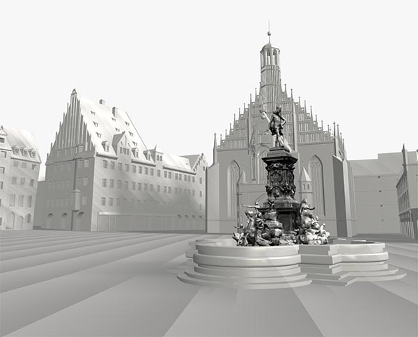 Visualisierung des 3D-Modells des Nürnberger Hauptmarkts